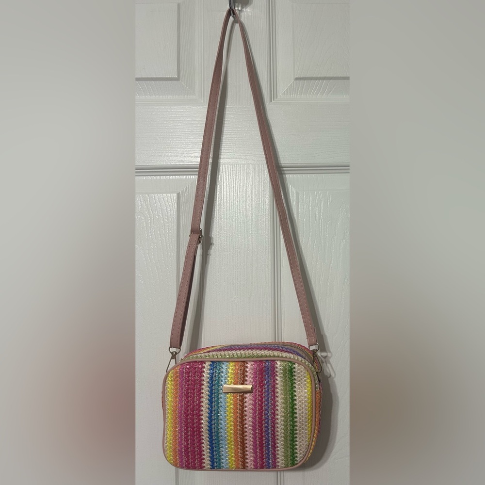 SHEIN Small Crossbody Purse Pink Multi Color Stripe 8”X6” NWOT